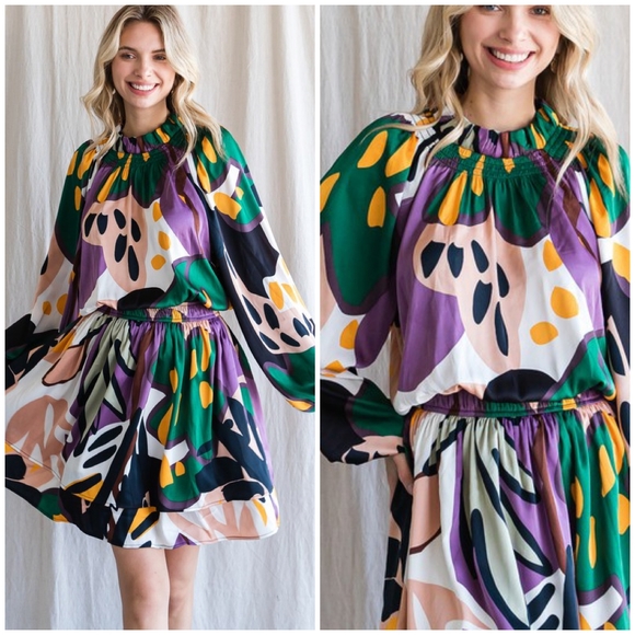 LAST 1 ! JODIFL Sophisticated Chic Satin Long Sleeves Short Dress - Picture 2 of 6